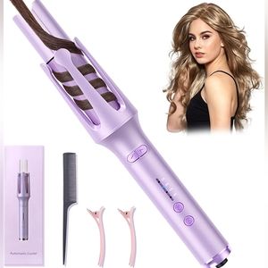 Automatic Ceramic Curling Iron Anti-Tangle Auto Rotating Curling Wand Purple